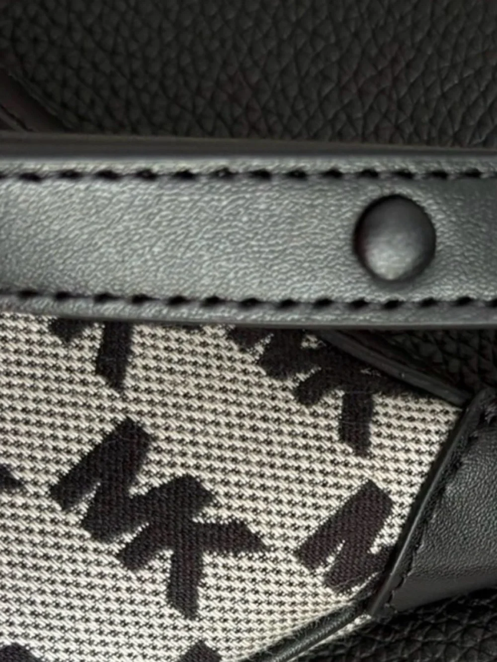 Michael Kors Black and White MK Monogram Crescent Shoulder Bag